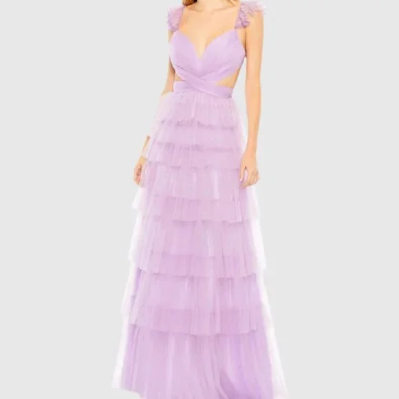 purple lace prom dress Lavender Princess A Line Off the Shoulder Corset Prom Dress with Lace Ruffles Lavender / 12